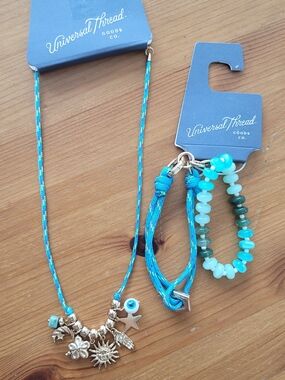 *Bundle* Universal Thread Turquoise Blue Cord Necklace & Bracelet Set